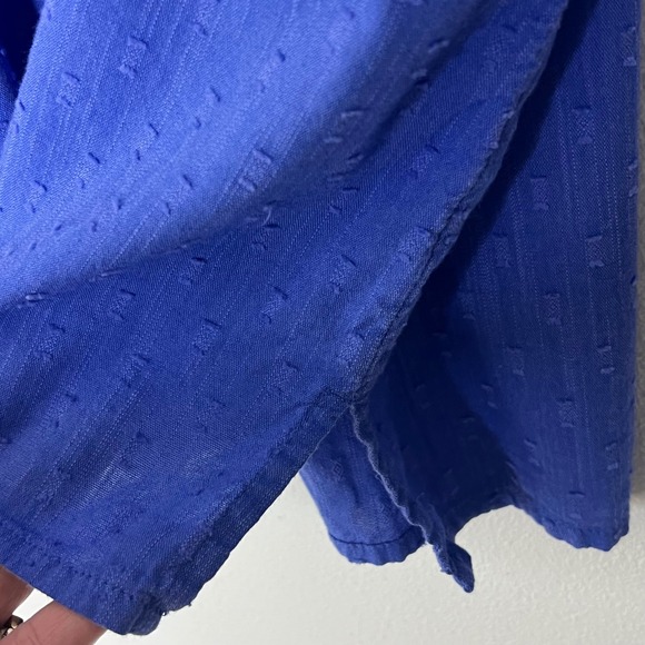 Talbots 2X Plus Blue Textured Smocked Blouse Cotton Viscose Coastal Swiss Dot - Picture 10 of 12
